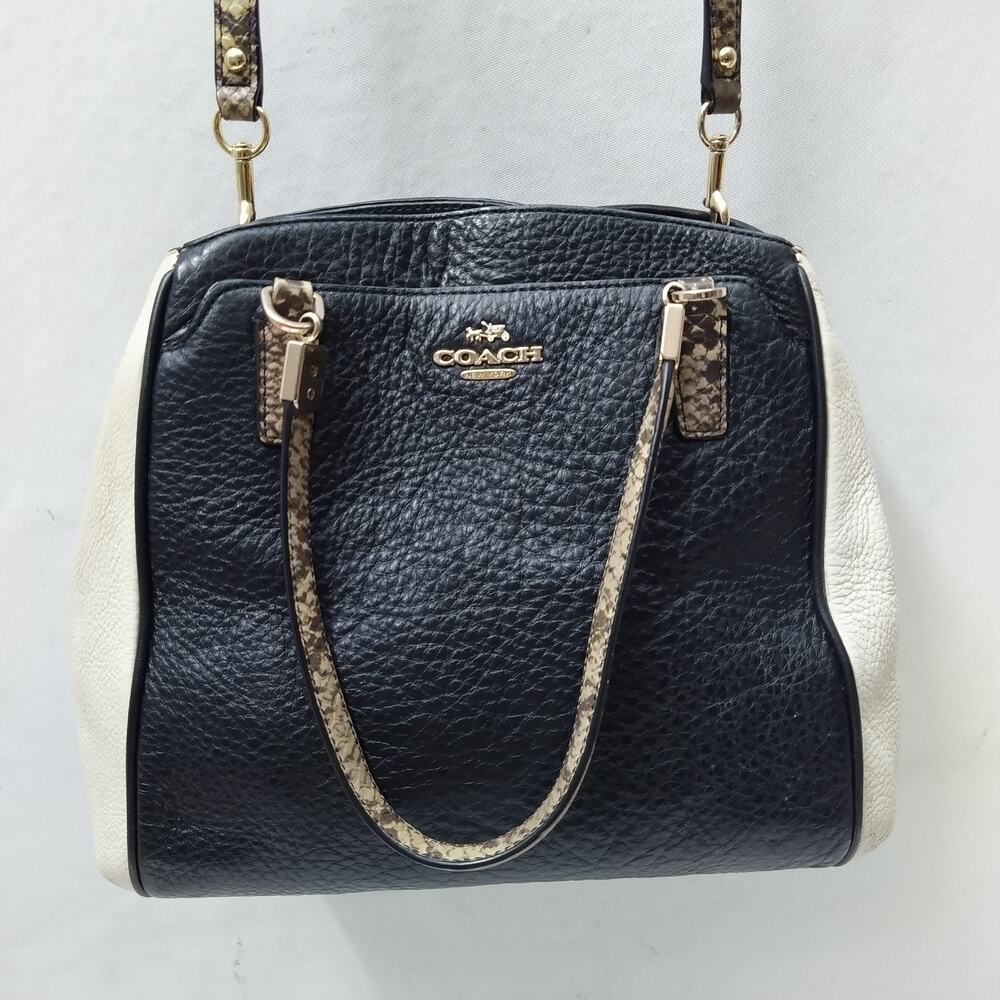 Coach Minetta Black Pebbled Leather Snakeskin Detail Satchel Crossbody Bag - Picture 16 of 16